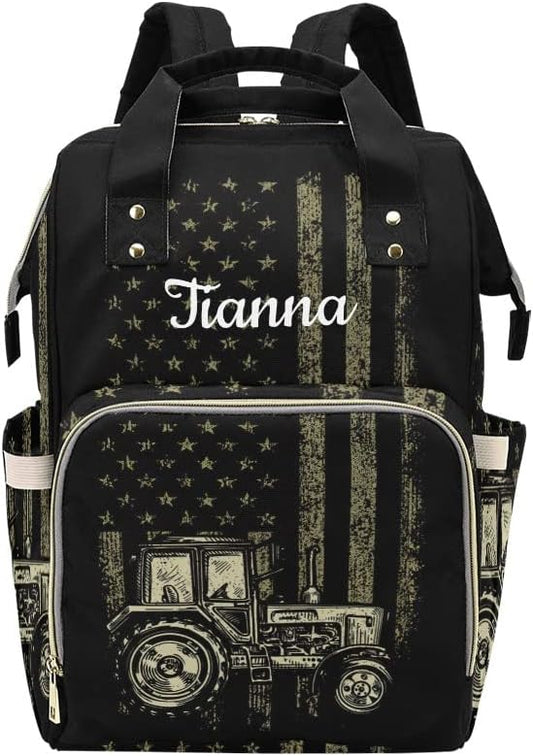 American Flag Car Truck Diaper Bags with Name Waterproof Mummy Backpack Nappy Nursing Baby Bags Gifts Tote Bag for Women
