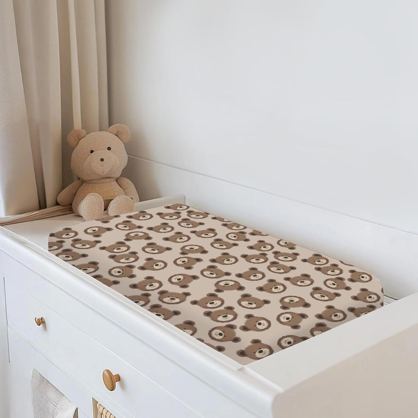 Neutral Boho Bears Changing Pad Covers for Baby Girls Boys Cute Brown Bear Fitted Change Table Covers Mats Watercolor Bears Soft Nursery Diaper Change Table Sheets for 32''×16'' Contoured Pad