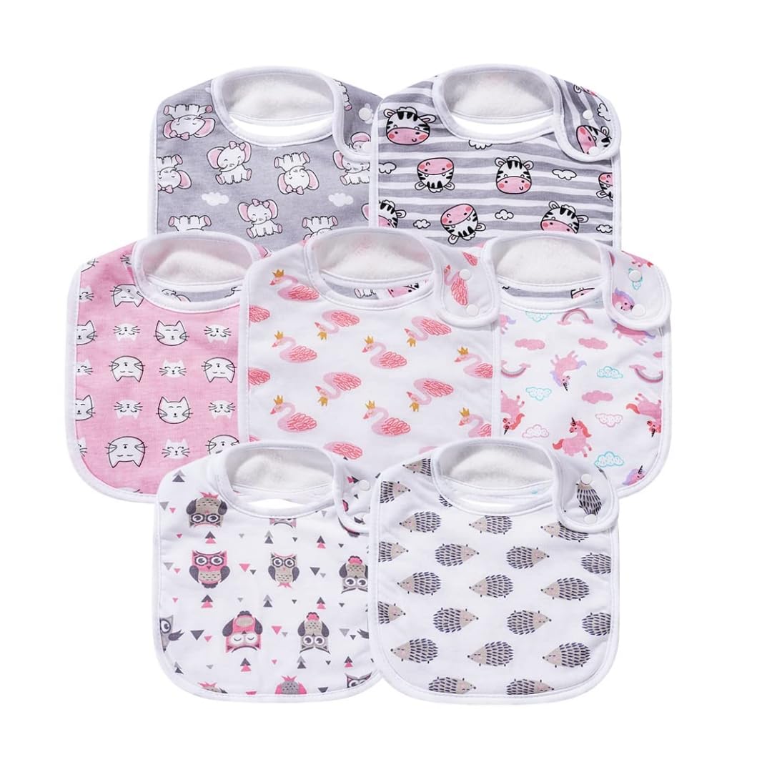7 Pack Baby Cotton Absorbent Bibs for Drooling Teething