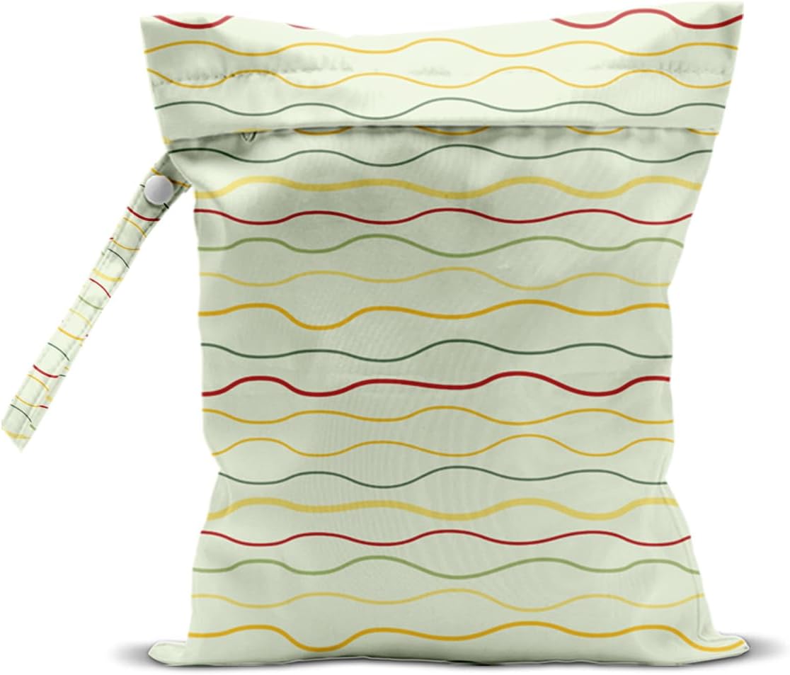 Wet Bag for Swimsuit, Beach Travel Essentials Wet Dry Bag, for Sunscreen Toiletry Dirty Clothes Yoga Gym Diaper, Friends Summer Beach Vacation Gifts. Colorful wavy stripes