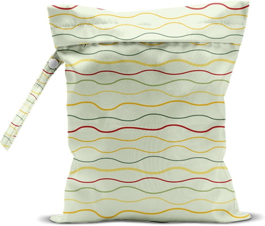 Wet Bag for Swimsuit, Beach Travel Essentials Wet Dry Bag, for Sunscreen Toiletry Dirty Clothes Yoga Gym Diaper, Friends Summer Beach Vacation Gifts. Colorful wavy stripes