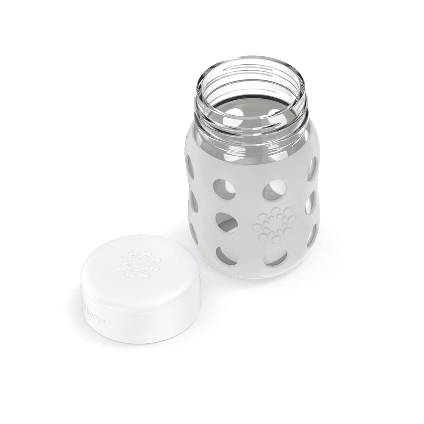 Lifefactory 8-Ounce Wide Neck Glass Baby Bottle with Protective Silicone Sleeve and Flat Cap, Stone Gray (LG2231WCG4)