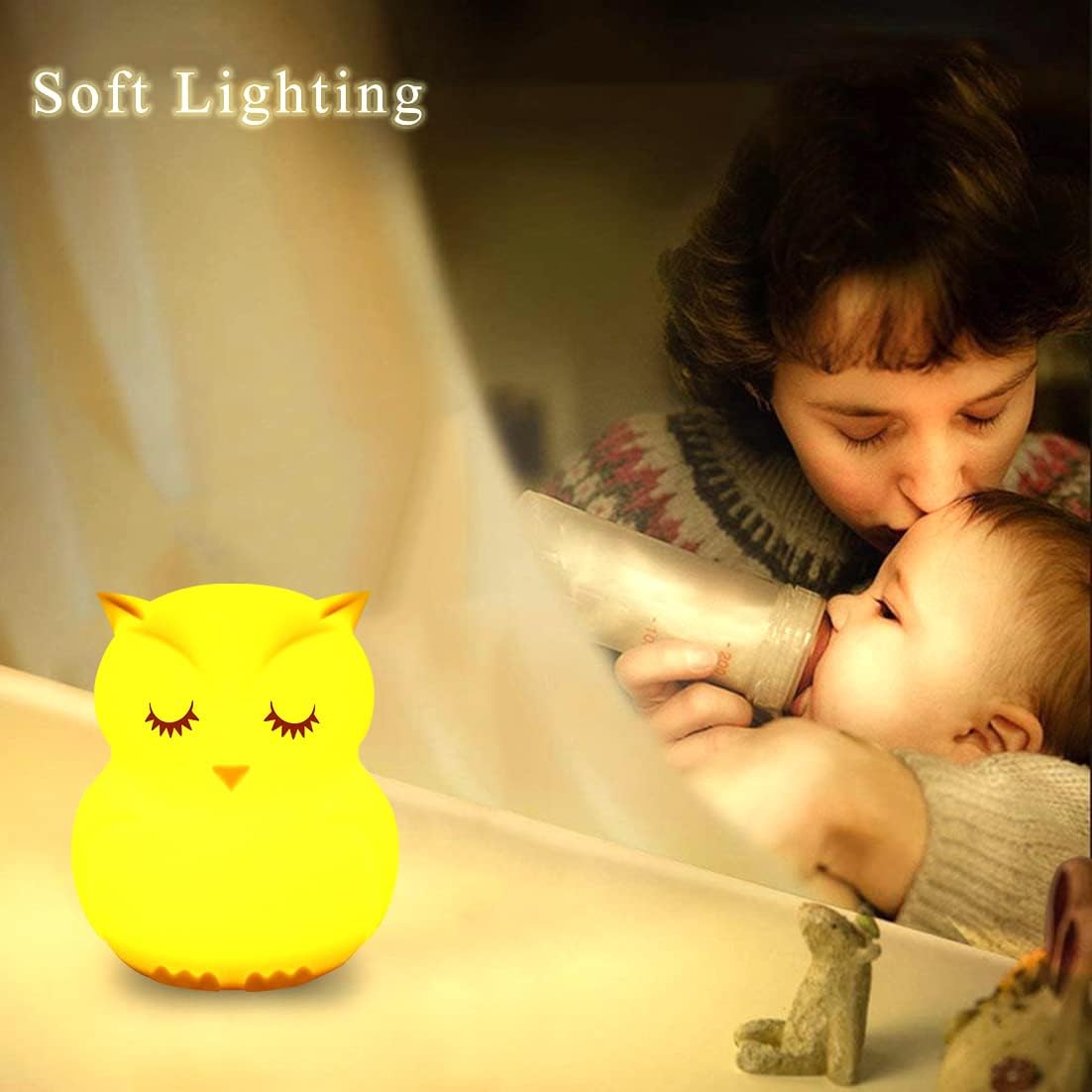 WHA&DARREN Owl Night Lights Kids, Silicone Light Bedside Lamp, Baby Nursery Light, Sleep Night-Light, Squishy Night Light for Kids Room, Animal Night Lights for Girls and Boys
