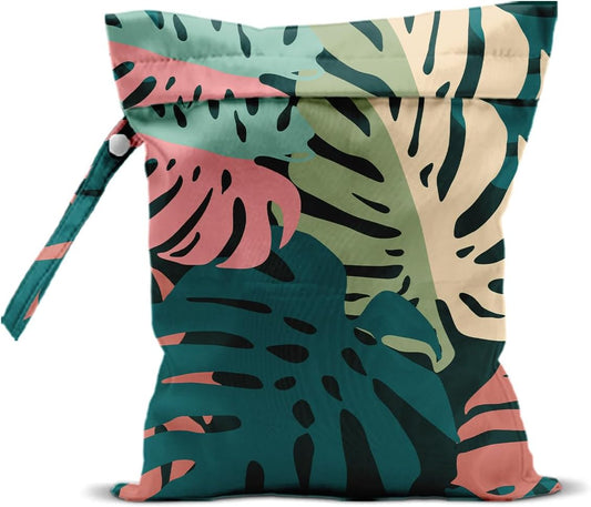 Palm Leaves Wet Bag 12x10 Inch, Green Summer Waterproof Travel Laundry Bags, Washable Reusable Wet Dry Bag for Swimsuit Beach Diapers Dirty Yoga Gym Clothes, Plant Gifts for Women Friend