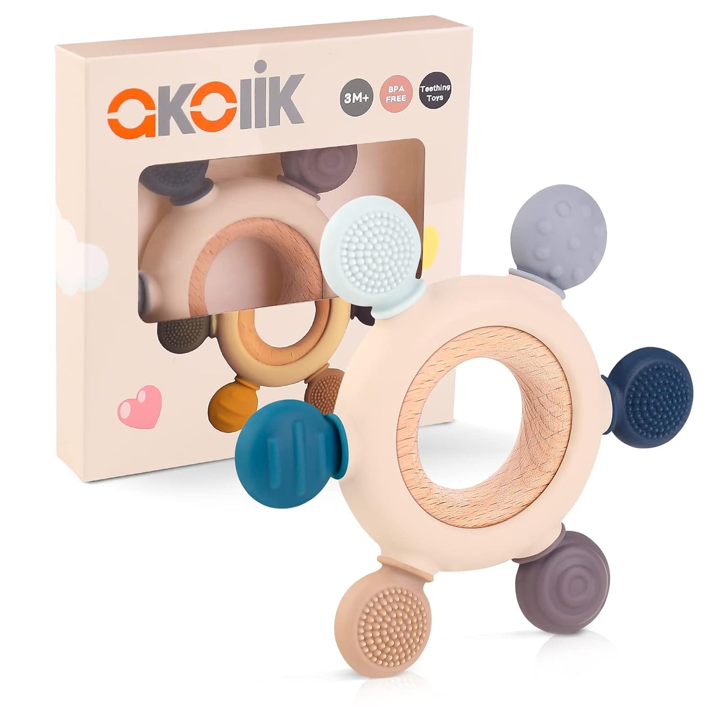 akolik Baby Teething Toys, Teething Relief Toy, BPA Free Baby Chew Toys Infant Toys Newborn Accessories, Teethers for Babies 0-3-6-9-12 Months Old Boys Girls