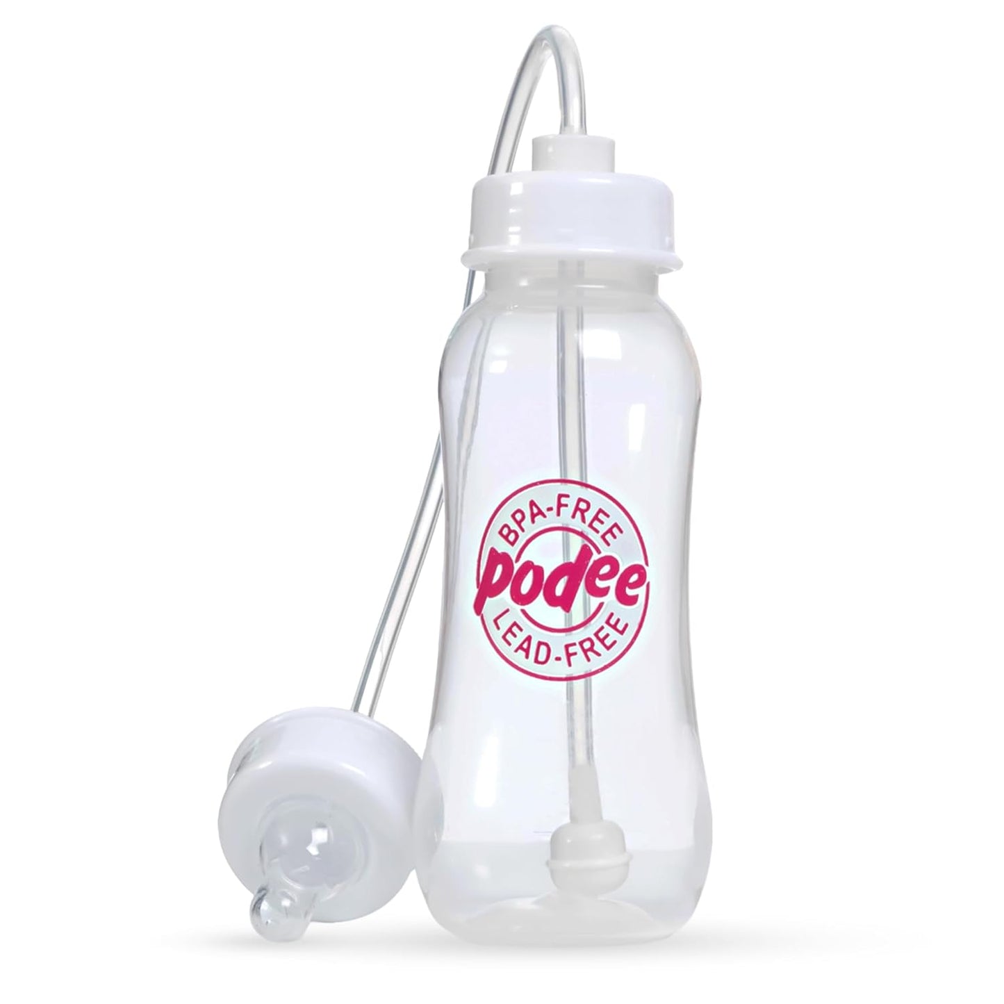 Hands-Free Baby Bottle - Anti-Colic Nursing System 9 oz Baby Bottle with Fast Flow Nipple/Teat 3m+ Infant with Tube Straw Feeding System for Toddler (1 Bottle - Pink)