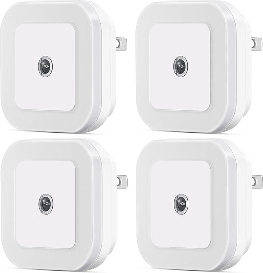 Dimmable LED Night Light with Dusk-to-Dawn Sensor for Nursery, Kids Room, Bedroom, Hallway, Stairs, Bathroom, Kitchen, Daylight White, Pack of 4