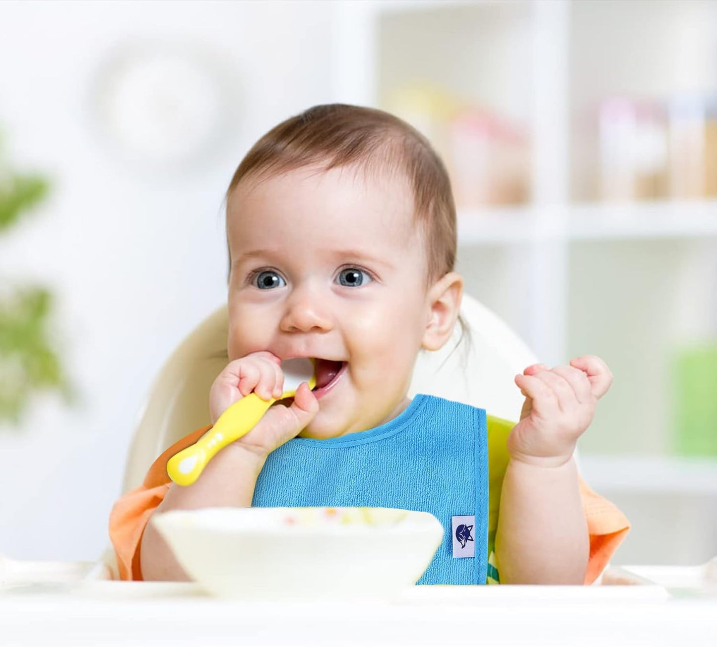 12 Pack Terry Drool Cotton Bibs, Unisex Baby Bibs with Fiber Filling Waterproof for Feeding, Teething, Drooling