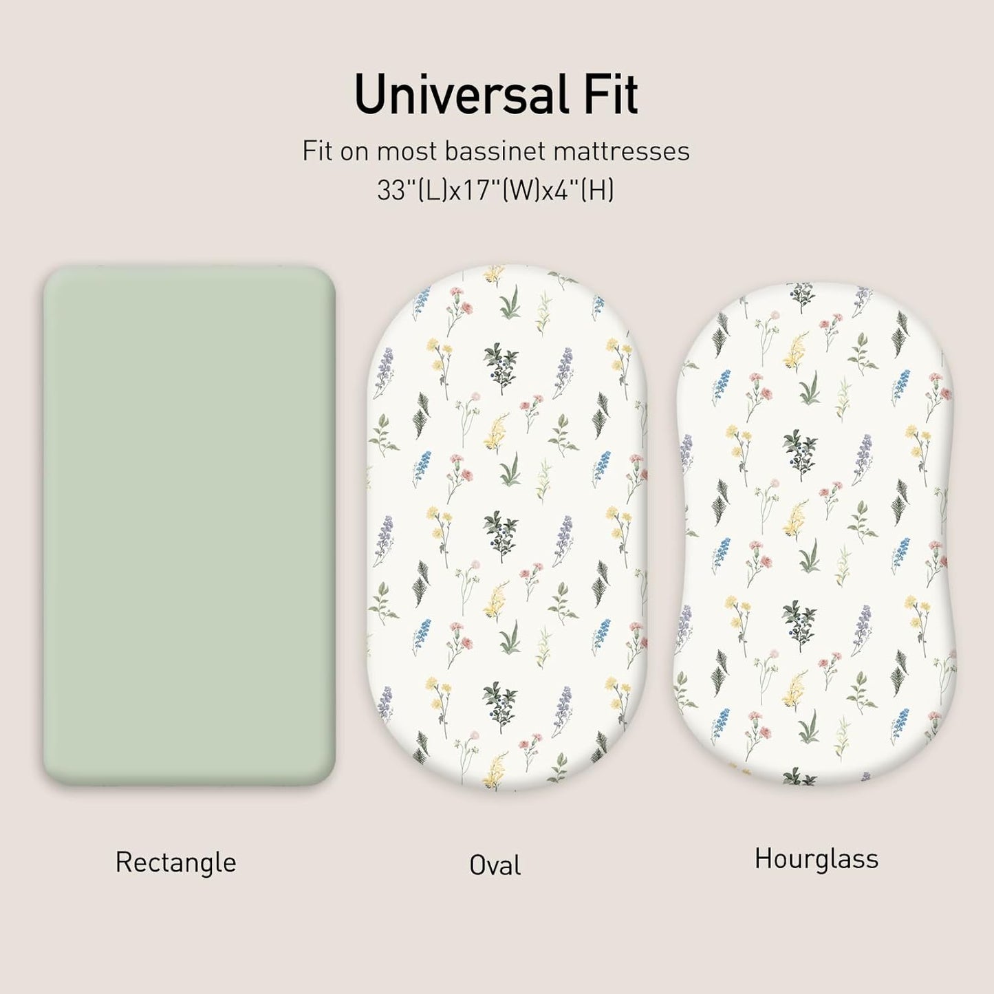 Gllquen Baby Bassinet Sheets 2 Pack, 100% Organic Cotton Bassinet Fitted Sheets for Girls Boys, Soft & Breathable Unisex Baby Mattress Sheet for Standard Bassinets 33"x17"(Green)