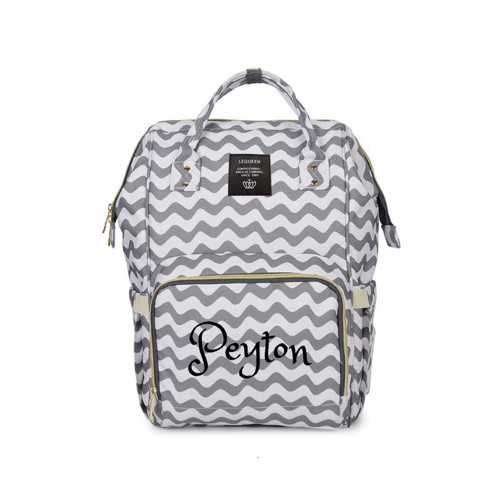 Personalized Large Diaper Bag Knapsack/Tote Bag/Backpack -Custom Monogram Embroidered for Infant/Baby Bag (Grey Chevron 2)
