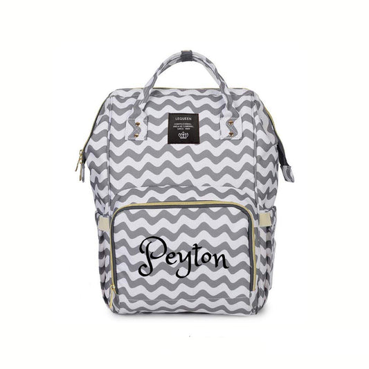 Personalized Large Diaper Bag Knapsack/Tote Bag/Backpack -Custom Monogram Embroidered for Infant/Baby Bag (Grey Chevron 2)