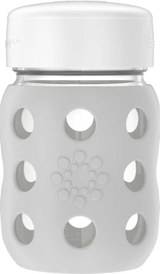 Lifefactory 8-Ounce Wide Neck Glass Baby Bottle with Protective Silicone Sleeve and Flat Cap, Stone Gray (LG2231WCG4)