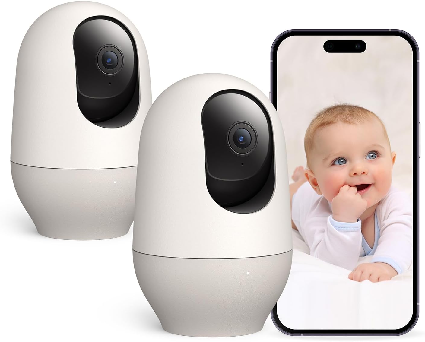 nooie Baby Monitor with Camera 2 Pack,WiFi Baby Monitor Camera,360-degree1080P,Smart Baby Camera with Motion Tracking,Night Vision,Two Way Audio&Sound Detection,Works with Alexa,SD Card and Cloud
