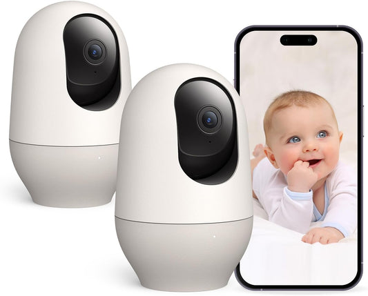 nooie Baby Monitor with Camera 2 Pack,WiFi Baby Monitor Camera,360-degree1080P,Smart Baby Camera with Motion Tracking,Night Vision,Two Way Audio&Sound Detection,Works with Alexa,SD Card and Cloud