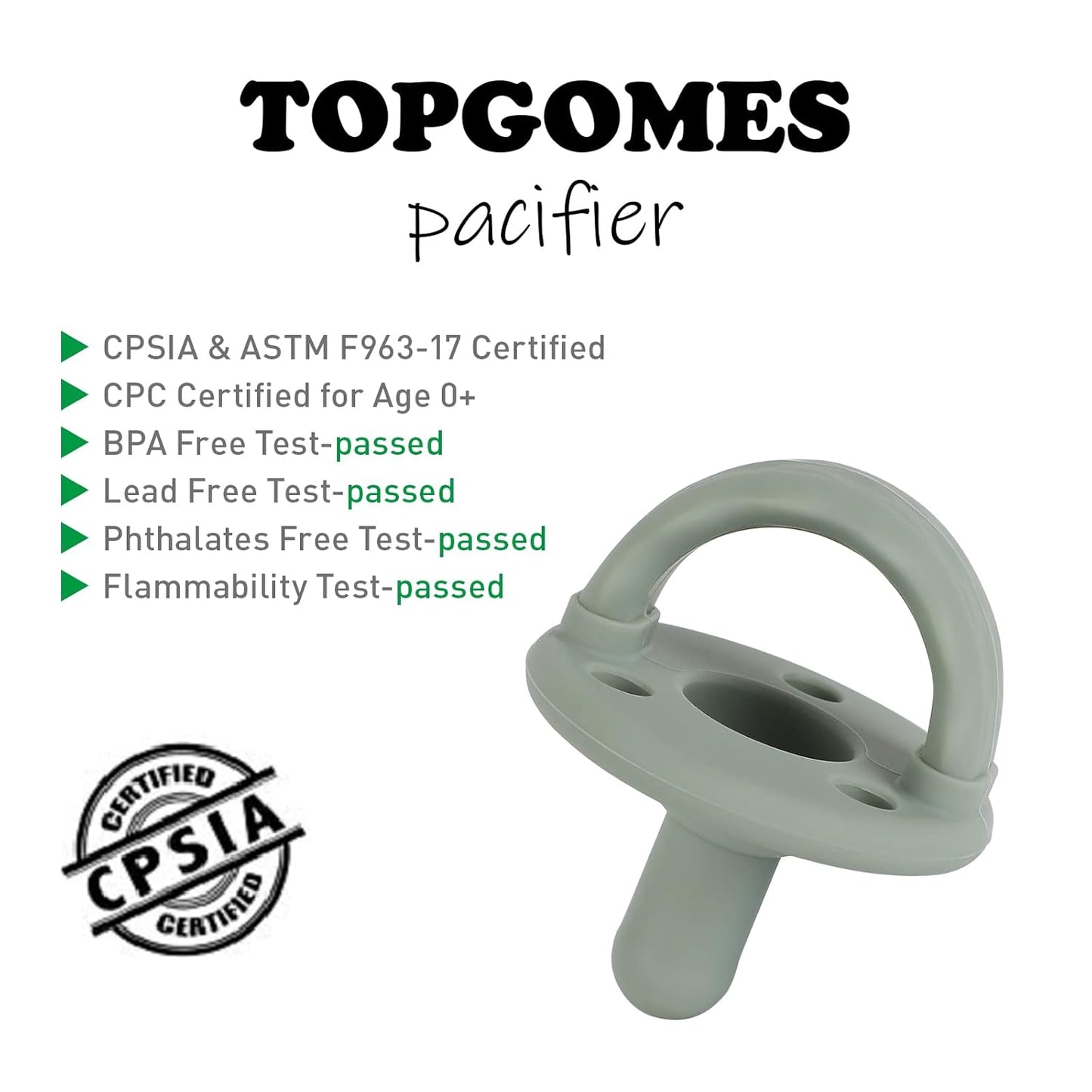 Soother Pacifier,Food Grade Silicone Pacifiers with Handle & 3 Holes for Added Safety, BPA Free, 2 Pack (Sage+Ether)