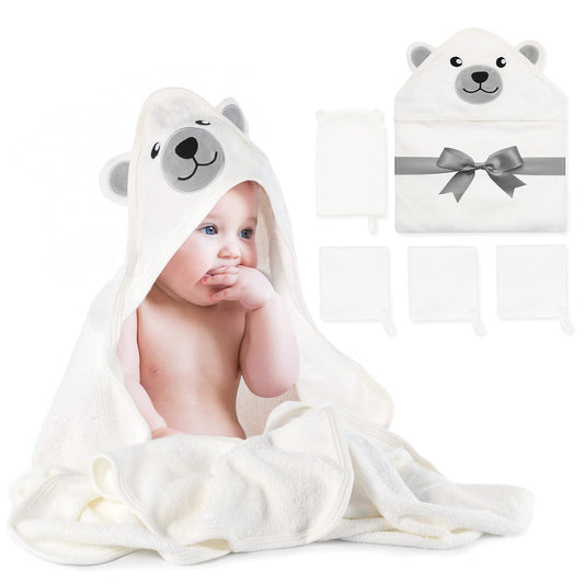 Momcozy Baby Bath Towel Set, Baby Towel with Hood and Baby Washcloth|Baby Bath Glove, Extremely Soft, Breathable, Suitable for Girls and Boys