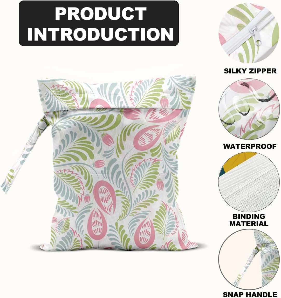 2Pcs Flower Print Wet Bags, Wet Dry Bag Reusable Zipper Pouch for Swimsuit, Diapers, Travel, Pool, Beach, Dirty Yoga Gym Clothes, Toiletries, Waterproof Birthday Christmas Gifts for women