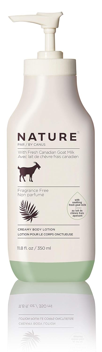 Nature by Canus Creamy Body Lotion, Fragrance Free, 11.8 Oz, With Smoothing Fresh Canadian Goat Milk, Vitamin A, B3, Potassium, Zinc, and Selenium
