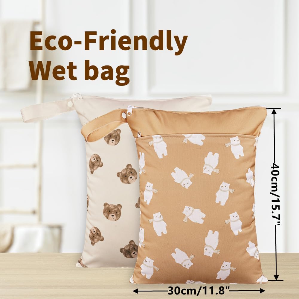 Wet Dry Bags with Two Zippered Pockets and Handle, Reusable Storage Bag for Breast Pump Parts & Baby Items, Waterproof Diaper Bags, Yoga Gym Bag for Swimsuits or Wet Clothes-2pcs, 11.8*15.75"
