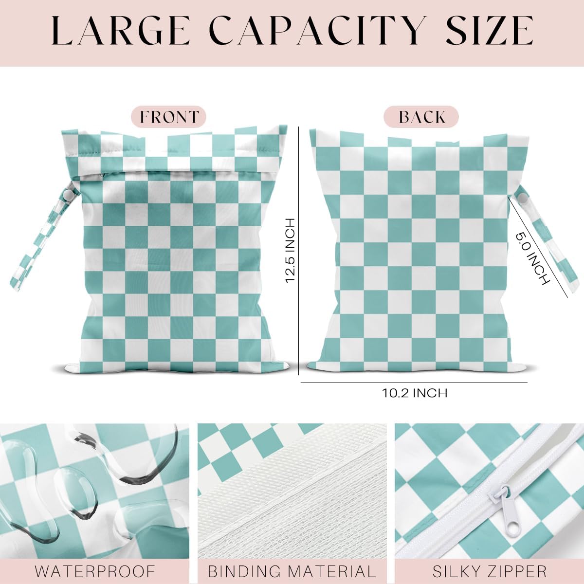 Wet Bag for Swimsuit, Beach Travel Essentials Wet Dry Bag, for Sunscreen Toiletry Dirty Clothes Yoga Gym Diaper, Friends Summer Beach Vacation Gifts. Blue white plaid