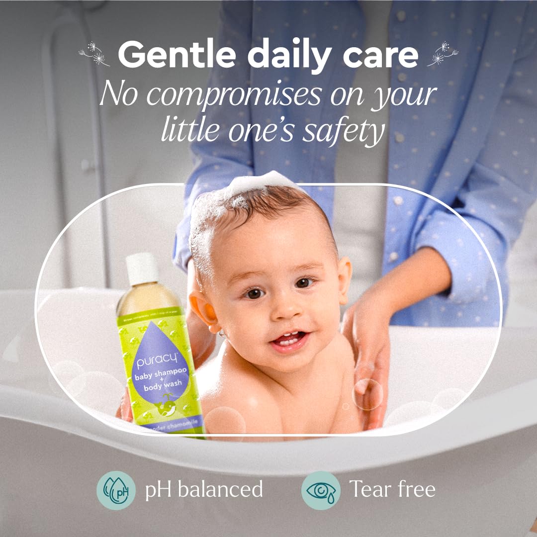 Puracy Baby Shampoo & Body Wash - Gently Scented Natural Baby Wash for Sensitive Skin -Lavender Chamomile Plant-Based Body Wash and Bath Soap For Daily Use - 12 Fl.Oz