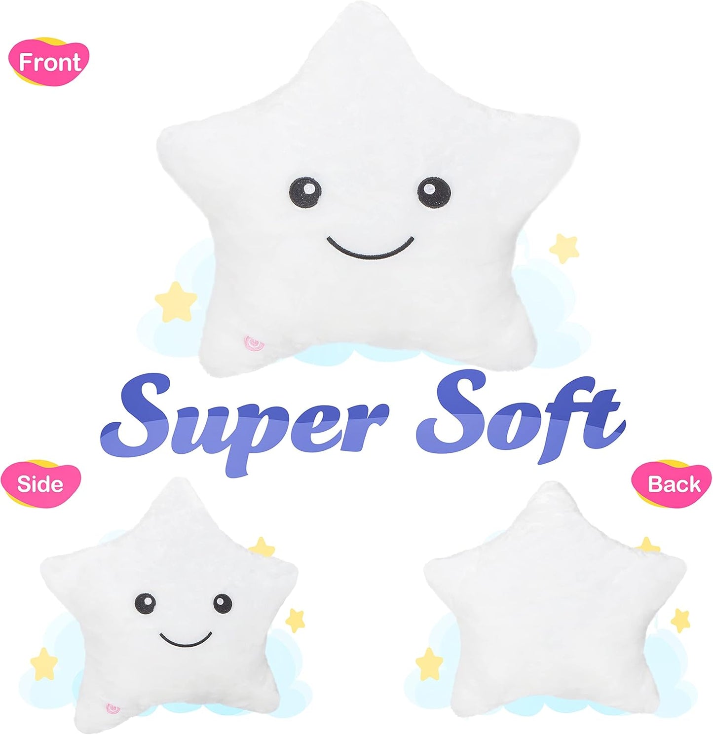 WEWILL 13'' Creative Twinkle Star Glowing LED Night Light Plush Pillows Light up Stuffed Animal Toys BIrthday Christmas Holiday Gifts for Kids