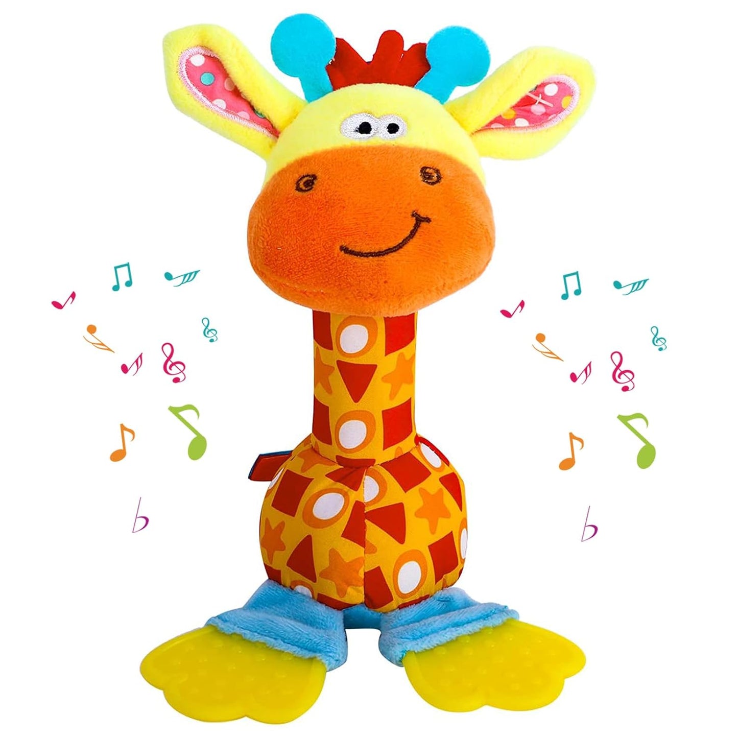 Baby Teether Rattle Toy - Soft Giraffe Plush with Crinkle Squeaky Sound, Sensory Shaker for Newborns 0-12 Months, Infant Learning and Travel Stroller Toy