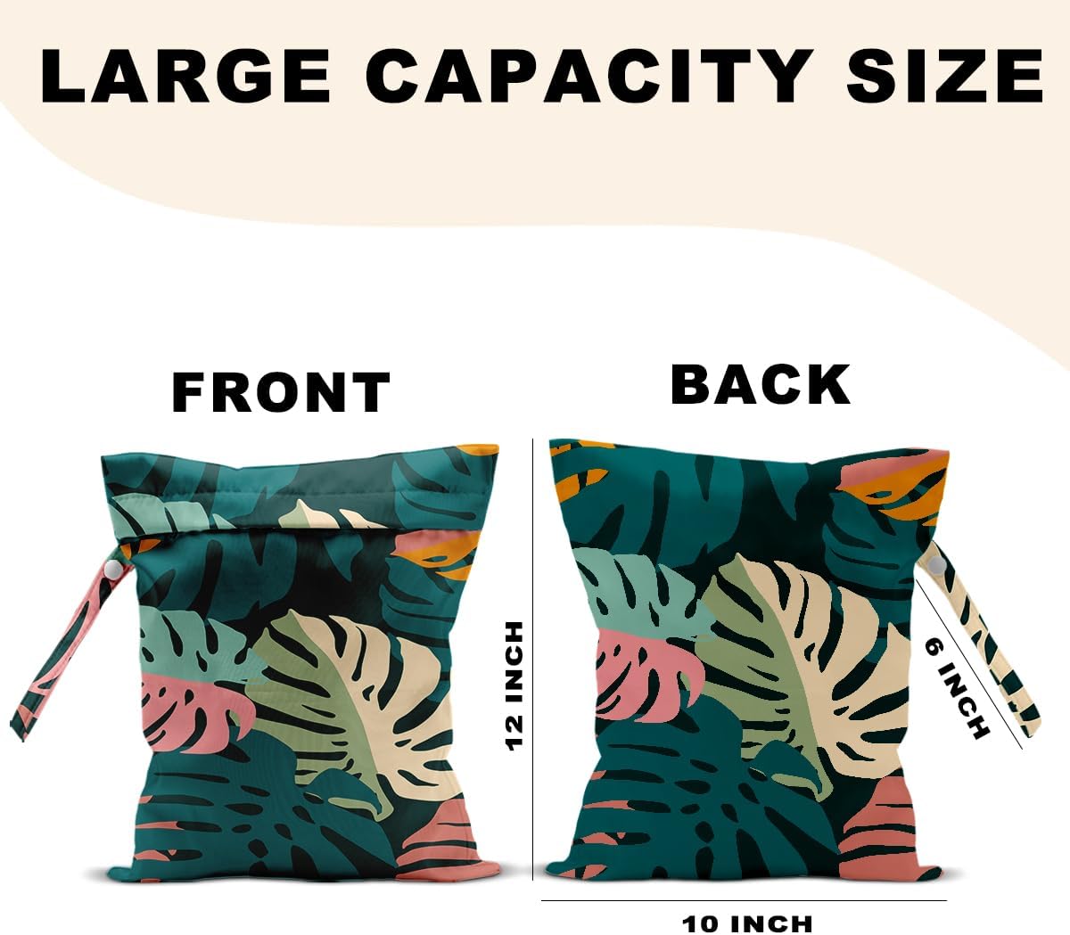 2Pcs Abstract Palm Leaves Wet Bag 12x10 Inch, Summer Greenery Waterproof Travel Laundry Bags, Washable Reusable Wet Dry Bag for Swimsuit Beach Diapers Dirty Yoga Gym Clothes, Plant Gifts for Women