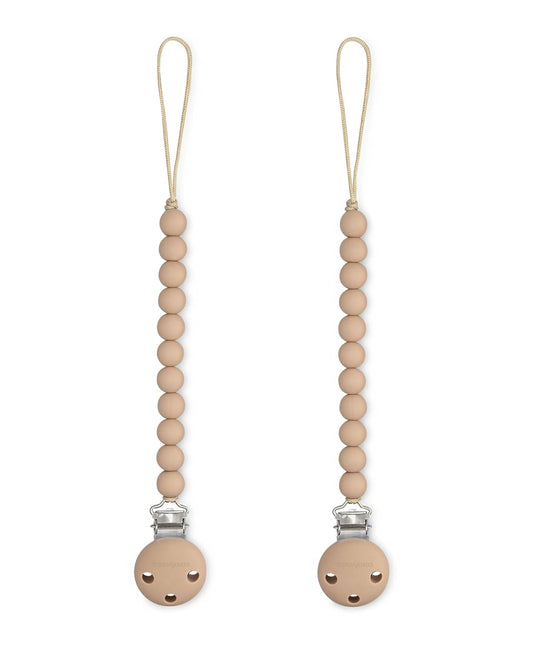 Comfy Cubs Pacifier Clips 2 Pack - 100% Food Grade Silicone Baby Pacifier Clips, BPA & PVC Free - CPSIA Certified, Lightweight and Flexible Baby Gifts - Beige