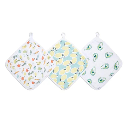 aden + anais Essentials Washcloth 3-Pack, Super Soft 100% Cotton Muslin, Gentle on Skin, 3 Absorbent 11x11 Layers, Softer with Every Use, Perfect for Babies, Infants, Toddlers, Farm to Table
