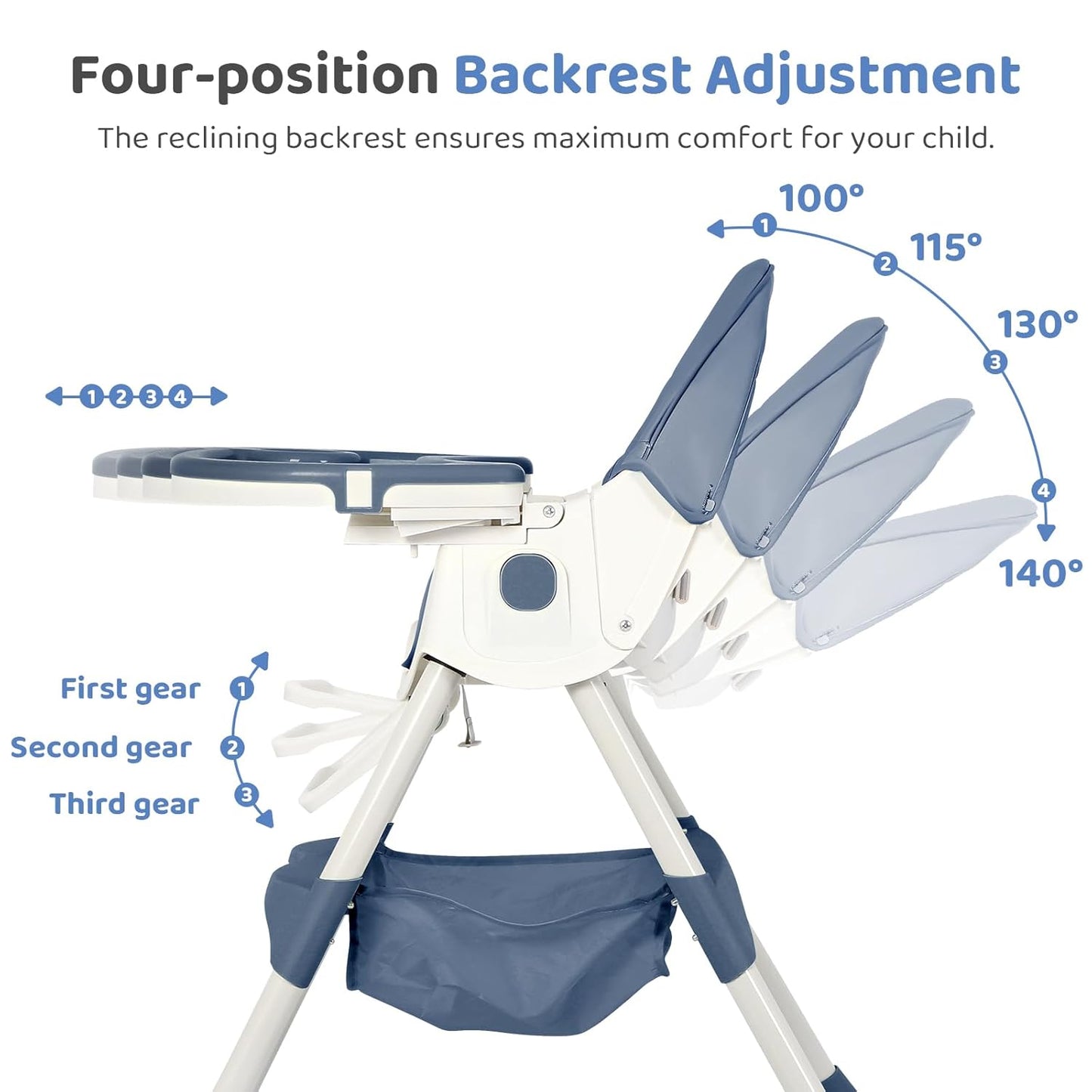 6-in-1 Foldable Baby High Chair for Babies & Toddlers – Adjustable Height & Recline, 5-Point Safety Harness, Removable Tray | Portable Highchair, Space-Saving & Easy Clean | Silla de Comer para Bebé