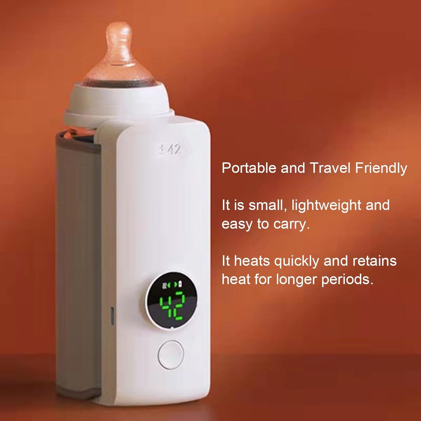 Portable Bottle Warmer for Breastmilk or Baby Formula, 6000mah Travel Warmer for Baby Bottles Infant Milk Warmer Sleeve with Temp Display, Fast Heating & Long Lasting Warming