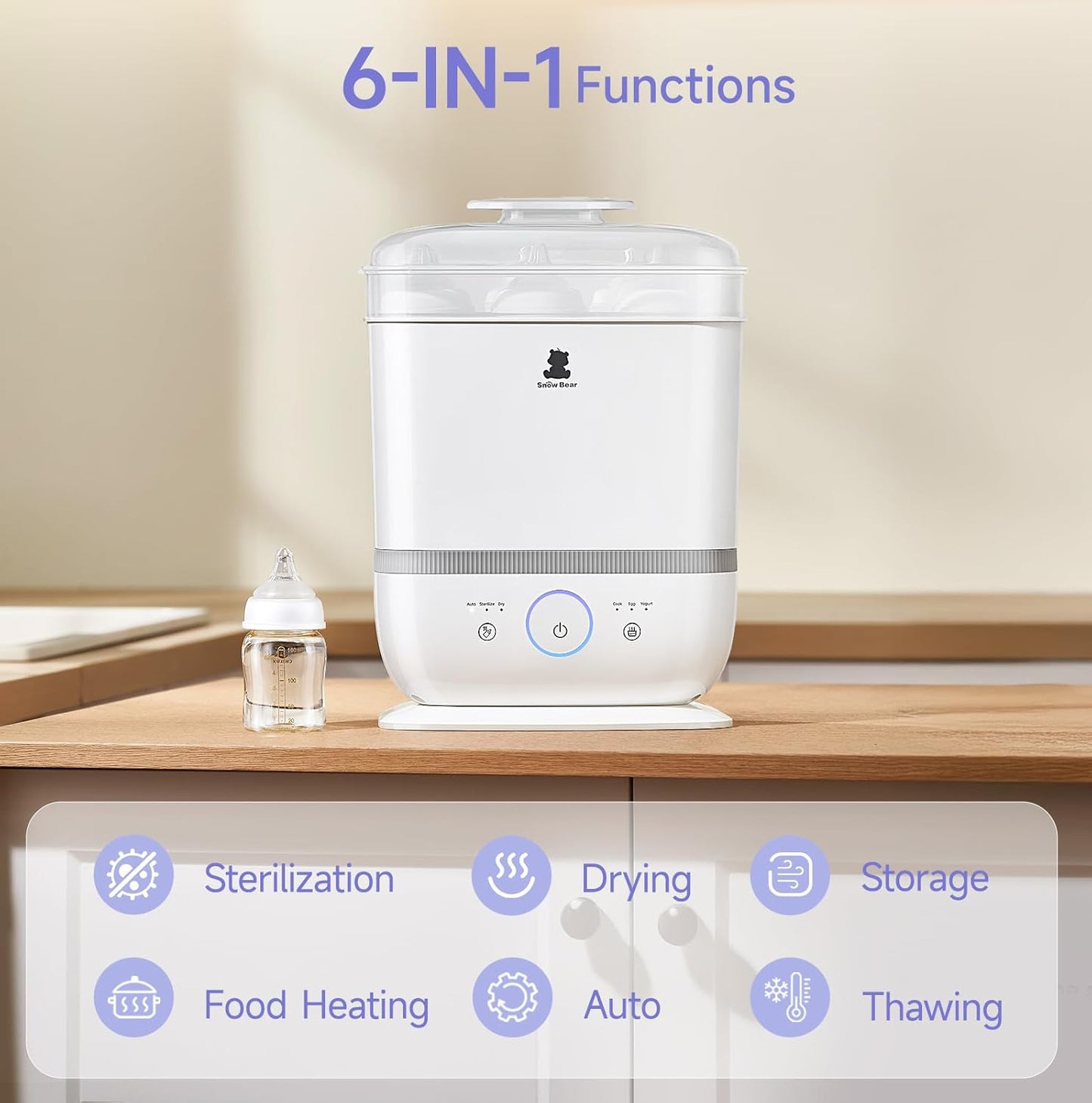 Snow Bear Baby Bottle Sterilizer and Dryer with Touchscreen, 6-in-1 Steam Bottle Sterilizer for Baby Bottles Pacifier, Breast Pump Part, 13 Bottles Extra-Large Capacity for Fast Drying Baby Essential