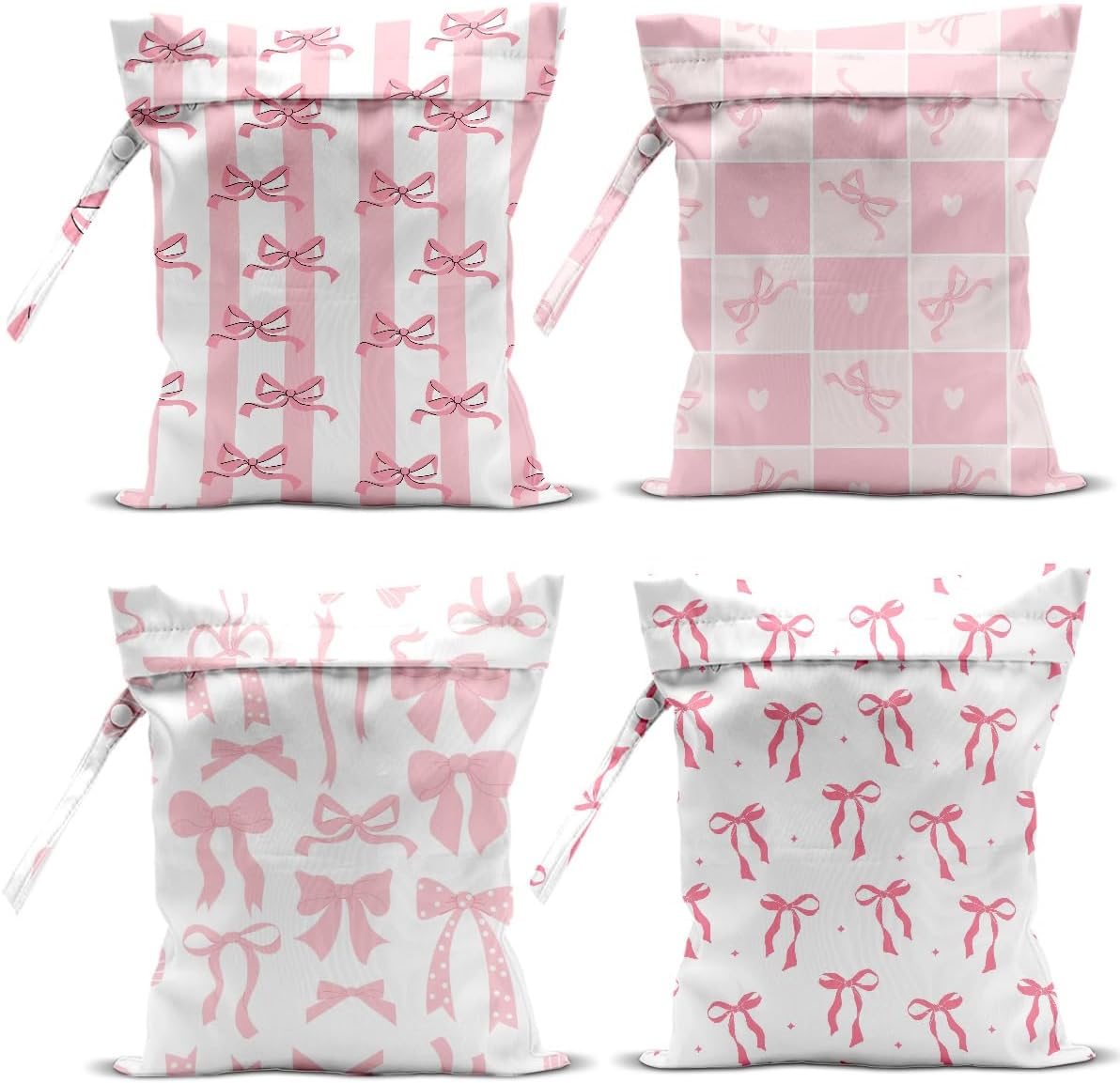 4 Pack Wet Bag for Swimsuit, Beach Travel Essentials Wet Dry Bag, for Sunscreen Toiletry Dirty Clothes Yoga Gym Diaper, Friend Summer Beach Vacation Gifts. Pink Bow Series