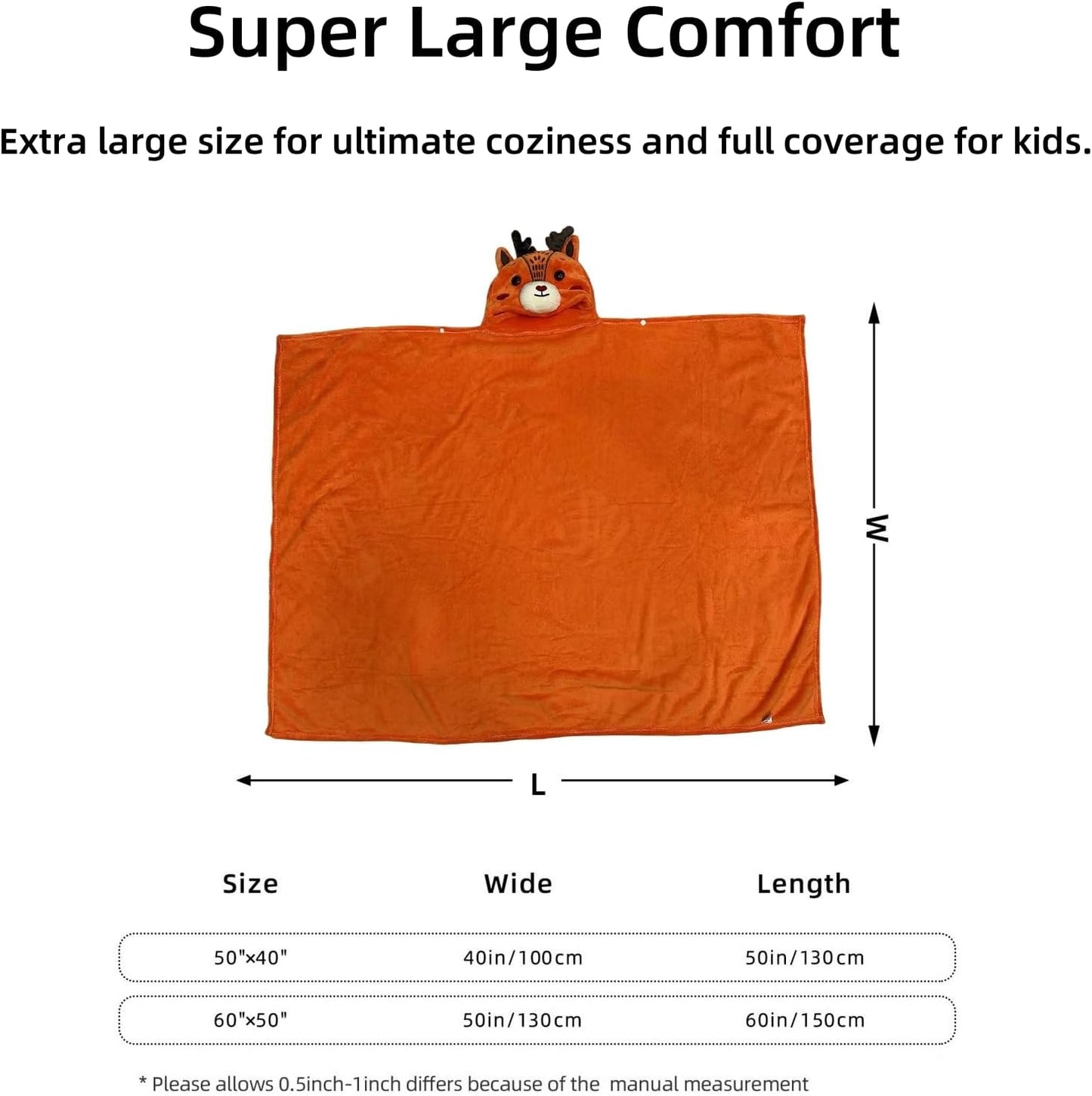 Wearable Blanket Hoodie for Kids Toddlers Hooded Towels Soft Cozy Flannel Wearable Throw Blanket Hoodie for Boys Girls Birthday Gifts (Elk 50 * 40)