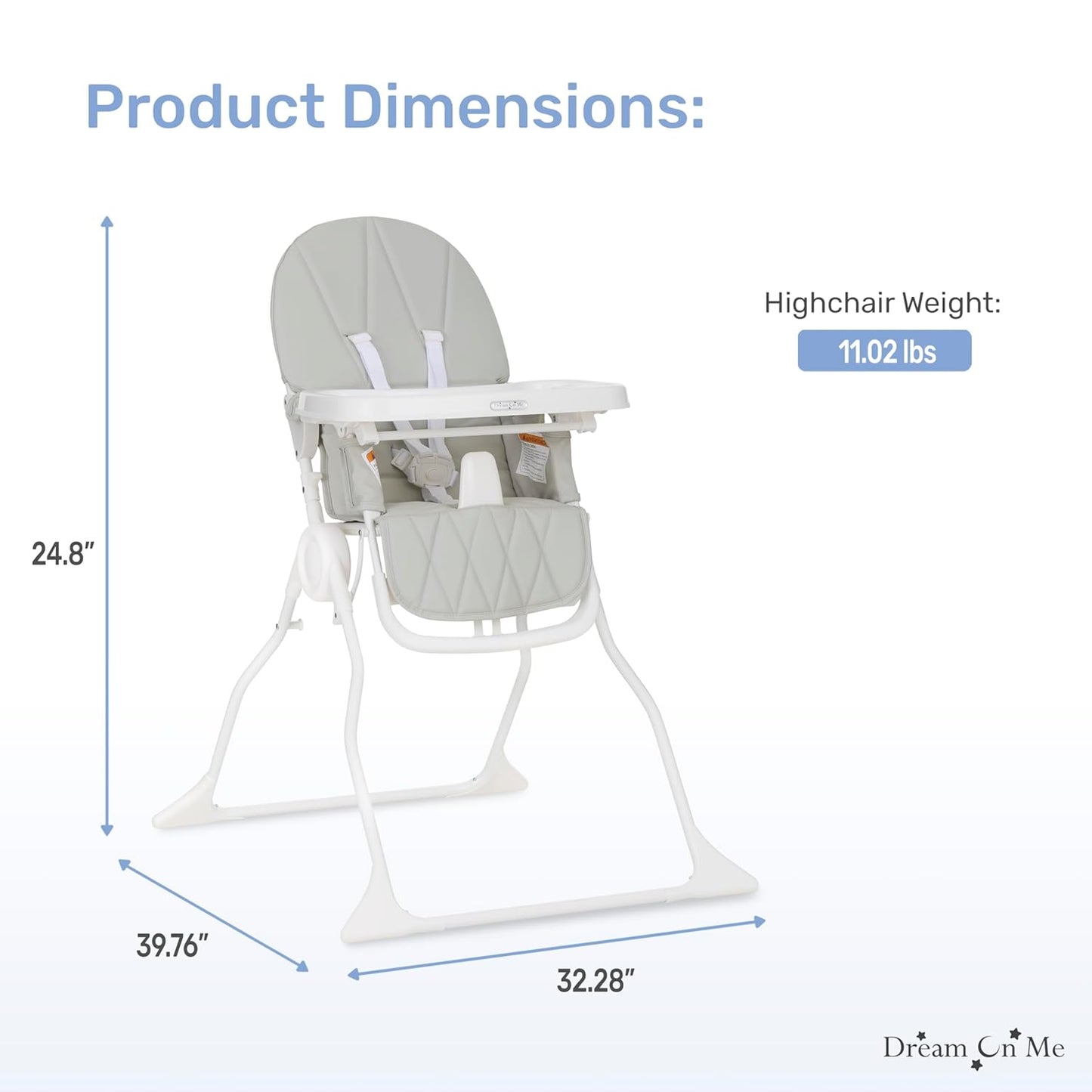 Dream On Me Snack and Stow Highchair | Adjustable Feeding Chair with Removable Tray, Lightweight, Foldable Design, Easy to Clean, Perfect for Toddlers & Infants