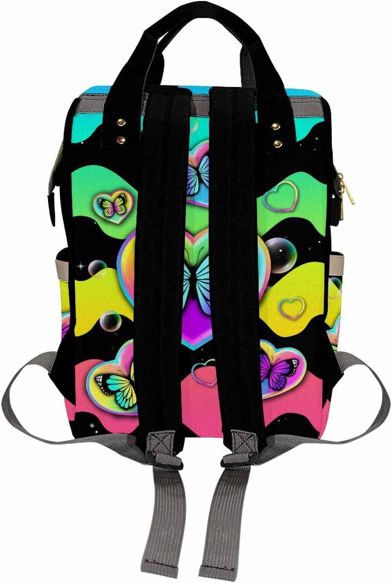 D-Story Custom Diaper Bag Baby Backpack Expandable For Mom Baby Mommy Daypack Expandable For Mothers Day Gift For Mothers Day Gift Custom Newborn Bags, Rainbow Butterflies