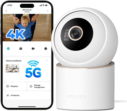IMILAB C40 4K Indoor Security Camera, Room Camera for Kid/Baby/Pet, 5G WiFi Pan/Tilt Indoor Cam/Person Pet Track, Powerful AI Detection, Color Night Vision, SD/Cloud Storage, Easy Pairing, Plug in.