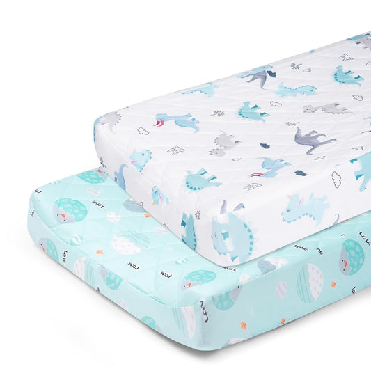Quilted Changing Table Cover (2-Pack) Fitted Diaper Changing Pad Cover, Soft Breathable Ideal for Boys Girls (2-Pack)