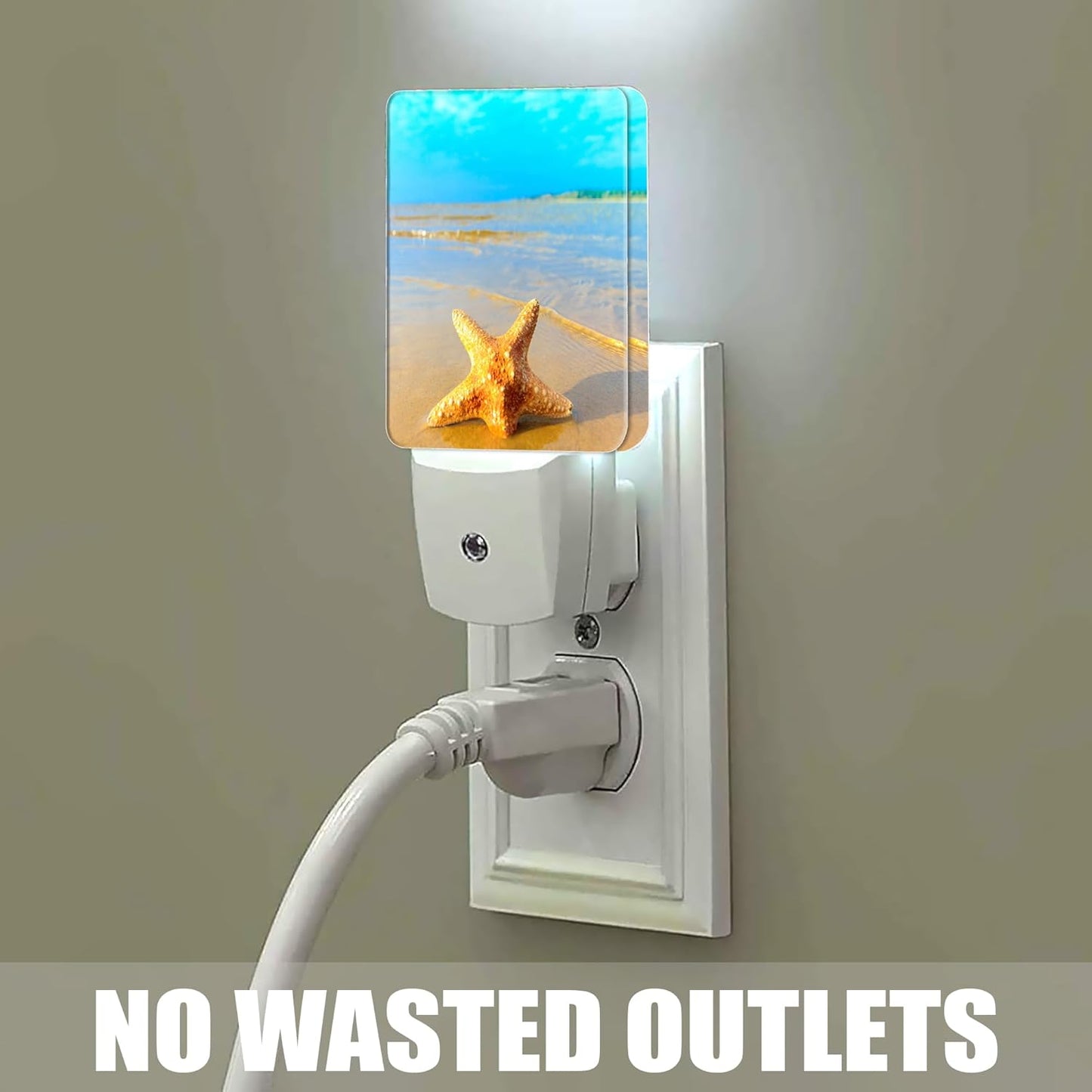 Yellow Starfish on Beach Night Light, Dusk to Dawn Smart Sensor Nightlight for Bedroom Bathroom Kitchen Hallway Stairs Hallway, Plug-in, Energy Efficient Decor Desk Lamp Gifts