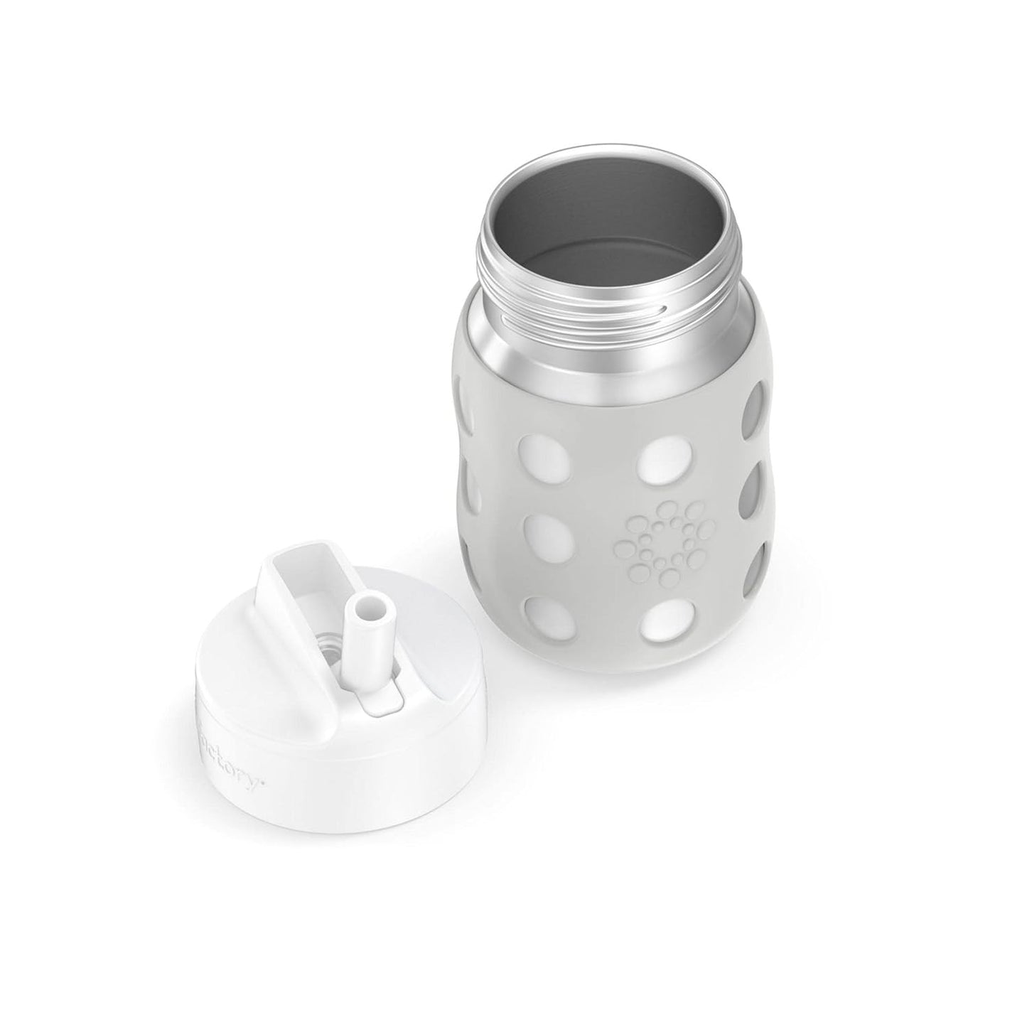 Lifefactory 8-Ounce Stainless-Steel Vacuum-Insulated Wide-Neck Baby Bottle with Straw Cap, Stone Gray (LS2241WCG4)