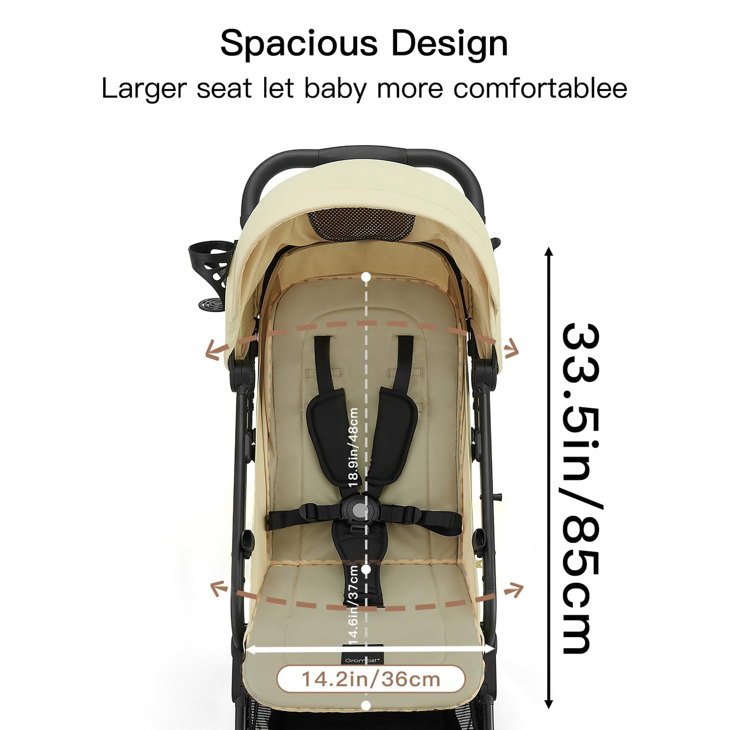 Compact Fold Baby Stroller, Lightweight Travel Toddler Stroller with One-Click Fold, Extendable UPF50+ Canopy, Cup Holder, UV Protected and Waterproof, One-Hand Folding - Beige