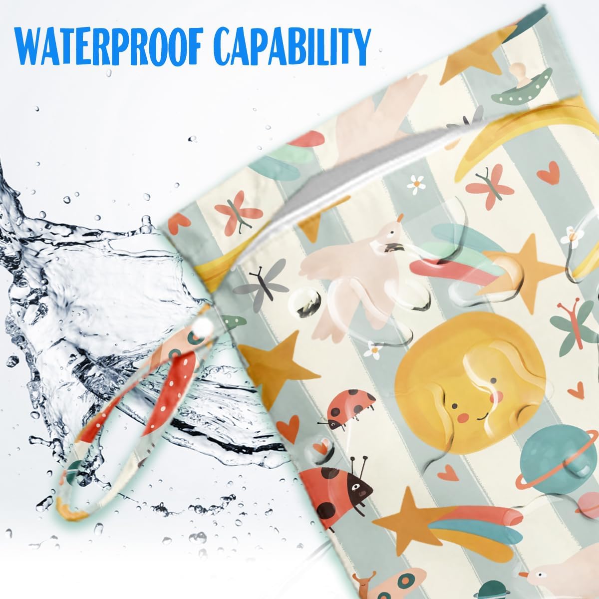 Wet Bag for Baby Swimsuit Dirty Clothes Diaper Yoga Gym, Wet Dry Bag, Beach Vacation Essential for Baby Travel Poor Swiming Bathing Toddler Items (Sun and Star)