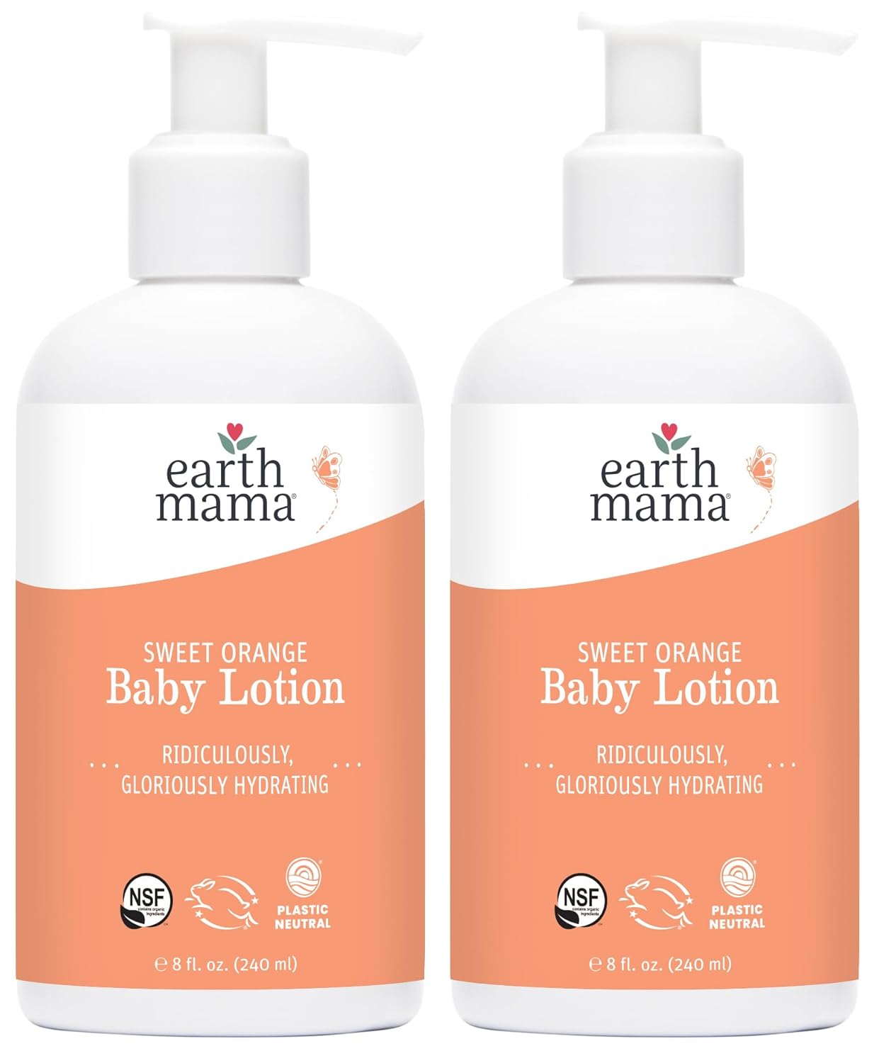 Earth Mama Sweet Orange Baby Lotion | Moisturizing Body Lotion for Dry Skin, Newborn Baby Lotion Sensitive Skin Care, Face Lotion for Babies & Kids with Shea Butter, Calendula & Aloe, 8 Fl Oz (2-Pack)