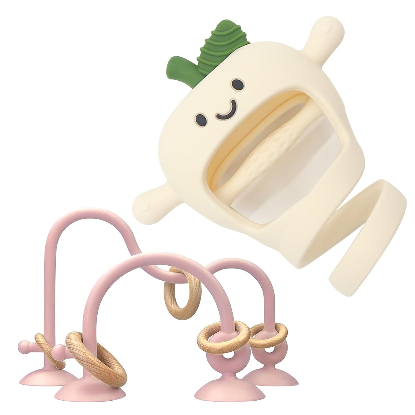 Baby High Chair Suction Toys Teething Chew - Silicone Apple Teething Relief Toys Silicone Teethers Table Toys, Food Grade Silicon for 6 12 18 Months(Beige)