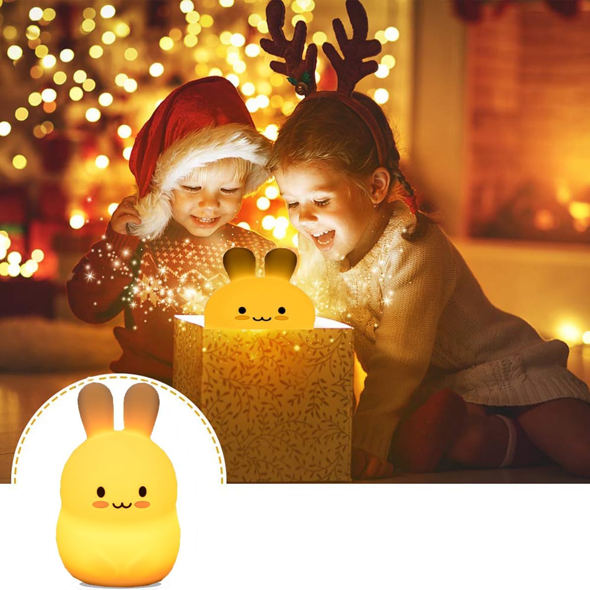 WHA&DARREN Night Light for Kids, Bunny Night Light, Silicone Nursery Light for Baby and Toddler, Animal Night Lights for Girls and Boys, Cute Lamps for Bedroom