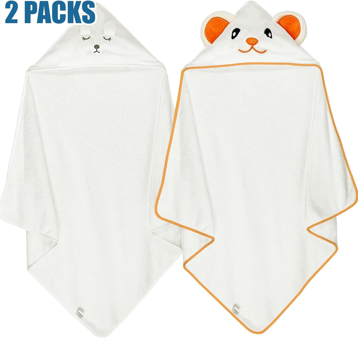 Hooded Baby Towels 2 Pack, Coral Fleece Luxuriously Thick Soft Shower Bath Towel with Hooded, Ultra Absorbent Bath Cloths Bulk for Newborn, Infant, Toddler (White & White)
