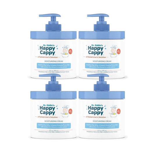 Happy Cappy Moisturizing Cream - Baby Eczema Cream, Eczema Lotion for Kids, Pediatrician-Formulated, Gentle, Paraben Free, Hypoallergenic, Soothes Dry Skin - 12 Fl Oz (Pack of 4)