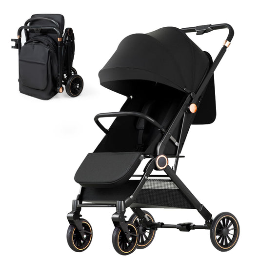 Baby Stroller, 3 in 1 Folding High Landscape Infant Strollers Convertible Strollers with Large UPF 50+ Canopy and Cup Holder (Black)