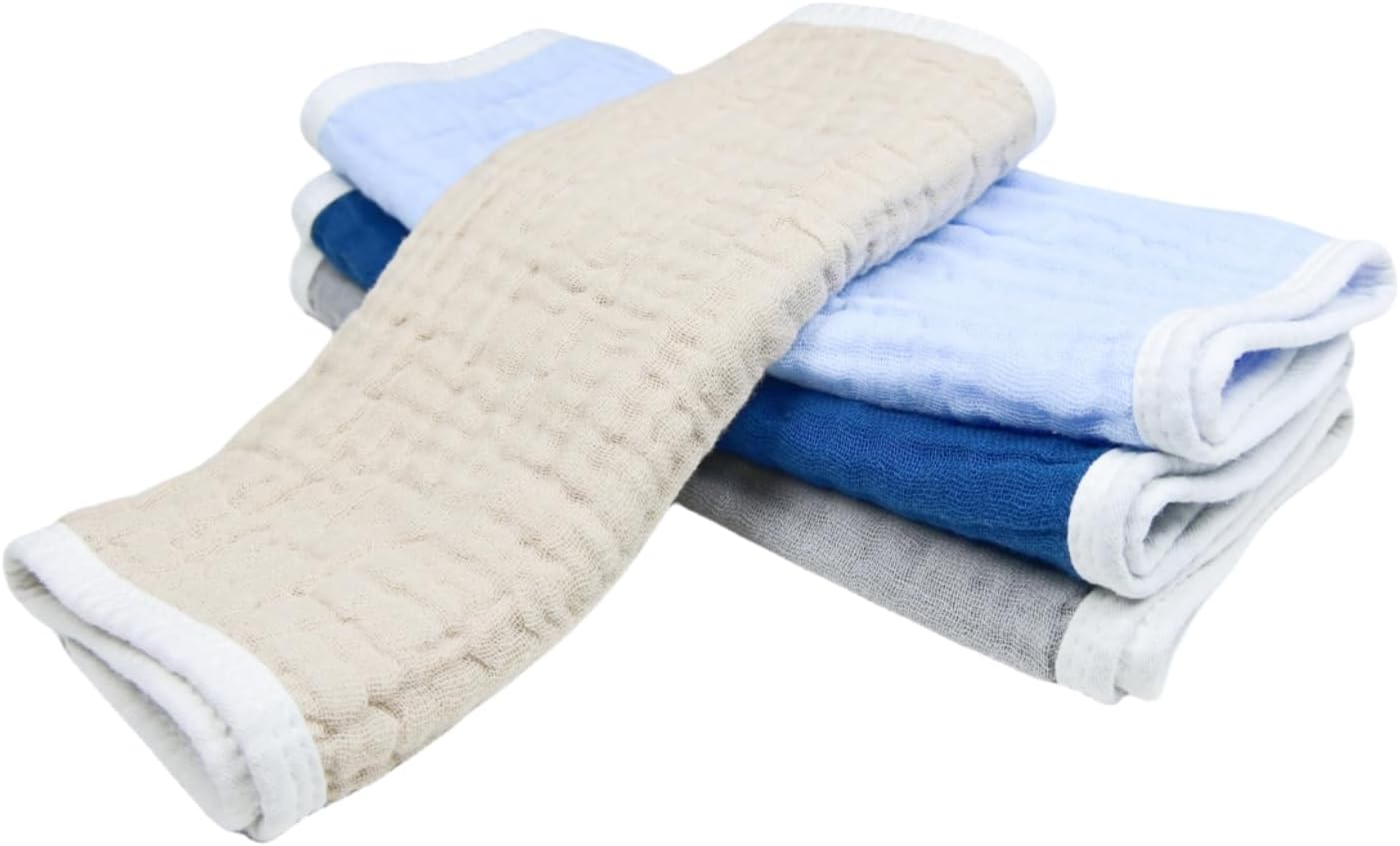 Synrroe Burp Cloths Large, Muslin Burp Cloths for Baby Girls and Boys, Pack of 4 Extra Absorbent and Soft Muslin, 6 Layers 20 by 10 Inches 100% Cotton (4 Color Mix 4 Pack)
